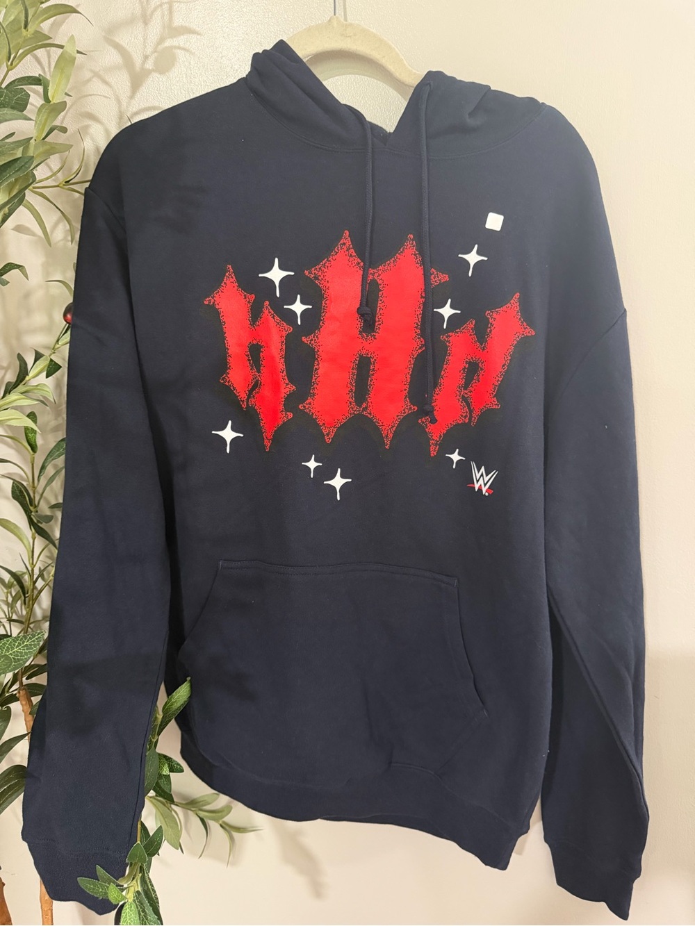 WWE Black Hoodie with Red Distressed Logo and White Star Accents